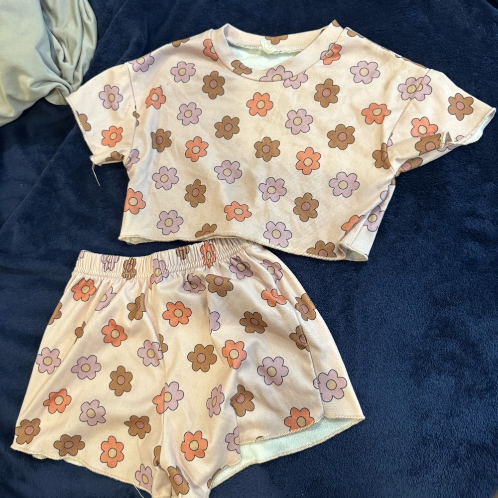 Floral Kids Pajama Set - Pink, Brown, Cream